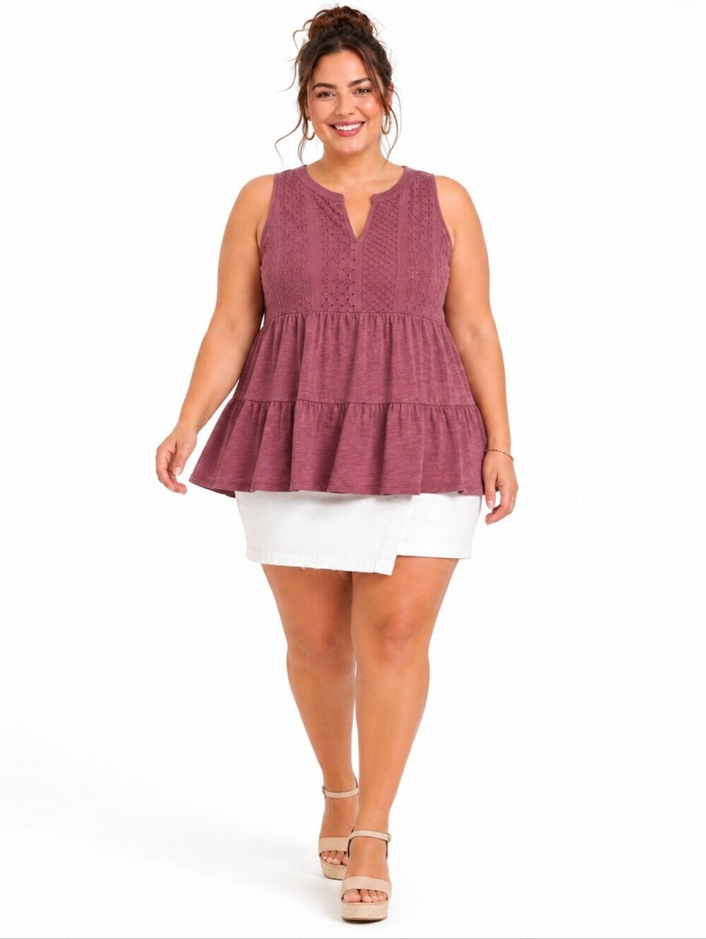 Torrid 4X Maroon Lace Babydoll Tank Top Tiered Notch Neck NWT